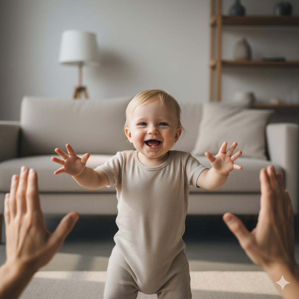 Capture d’un moment tendre entre un parent et son bébé grâce aux lunettes intelligentes VisionPro Cam™
